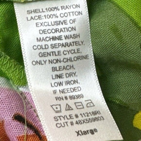 Womens Sz‎ XL Dress Midi Green Tropical Floral Adjustable Straps Smocked Vacay - Picture 9 of 9